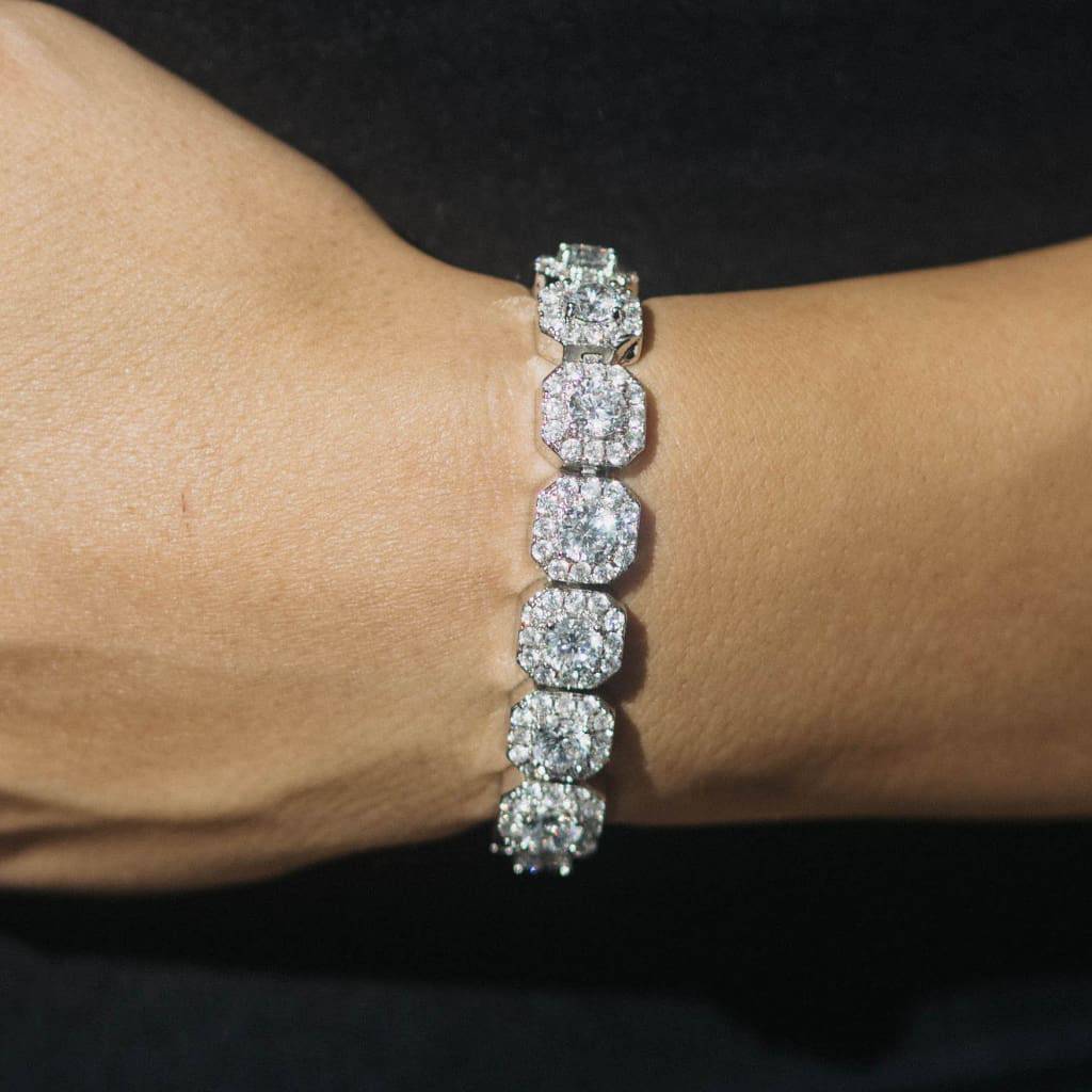 10MM CLUSTERED TENNIS BRACELET - WHITE GOLD - SANTMEZ®