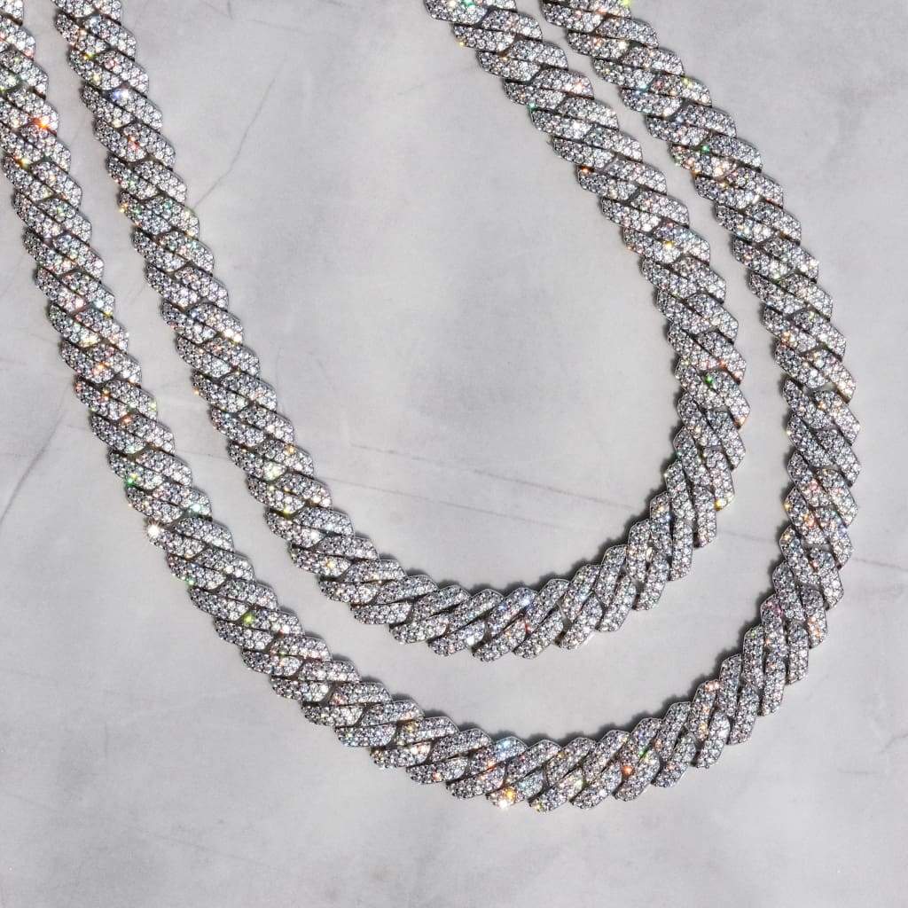 14MM CUBAN PRONG CHAIN - WHITE GOLD