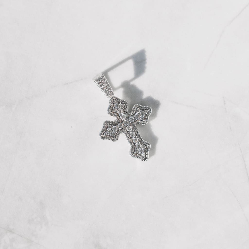 CLUSTERED MICRO CROSS PENDANT - WHITE GOLD - SANTMEZ®