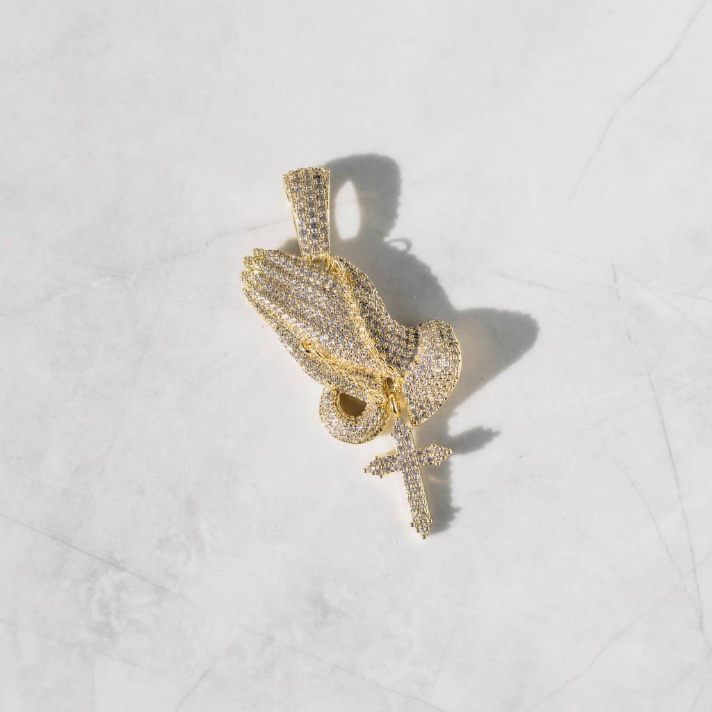 ICED PRAYING HAND PENDANT - 18K GOLD - SANTMEZ®