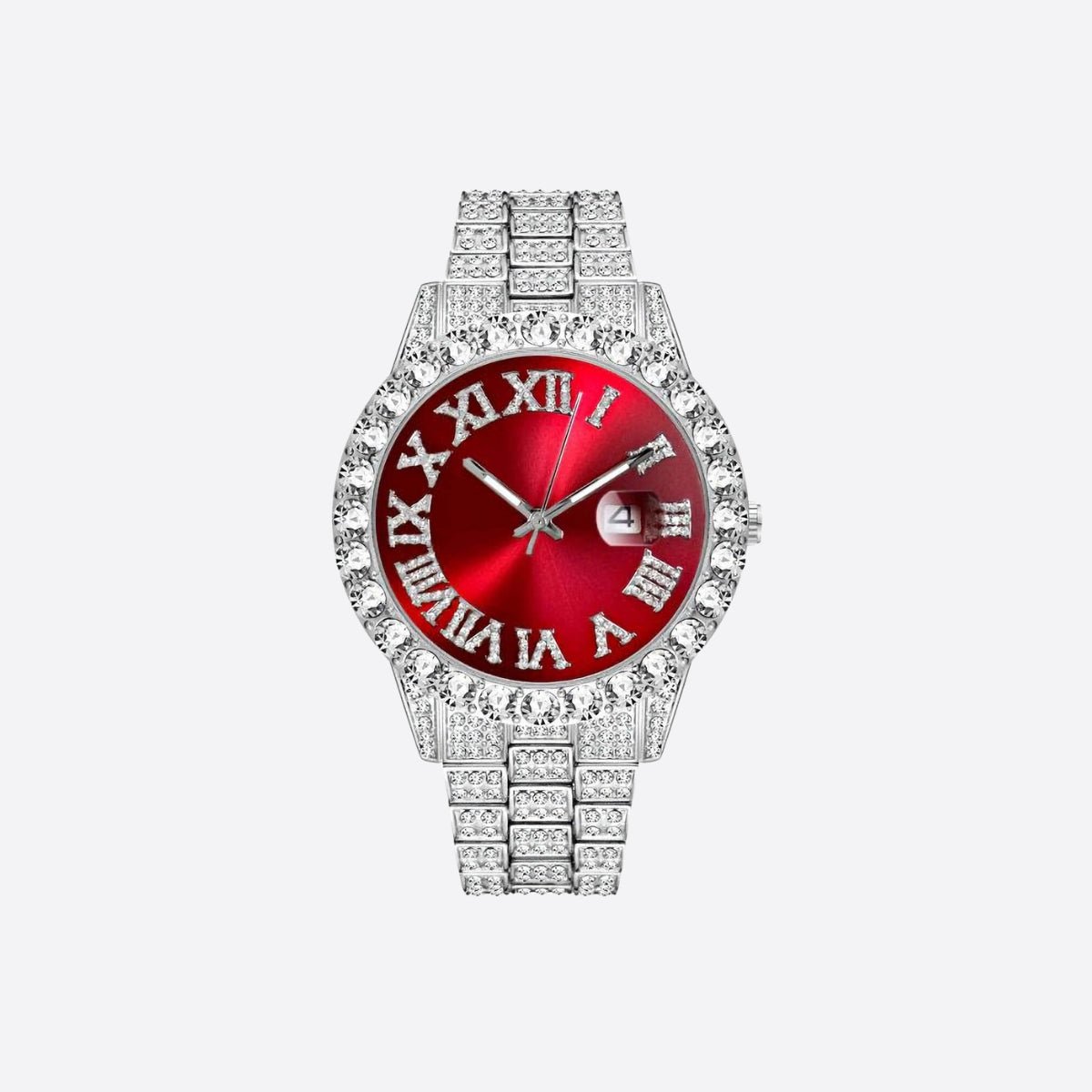 RUBY NUMERAL DIAL DIAMOND SIMULANT WATCH - SILVER - SANTMEZ®