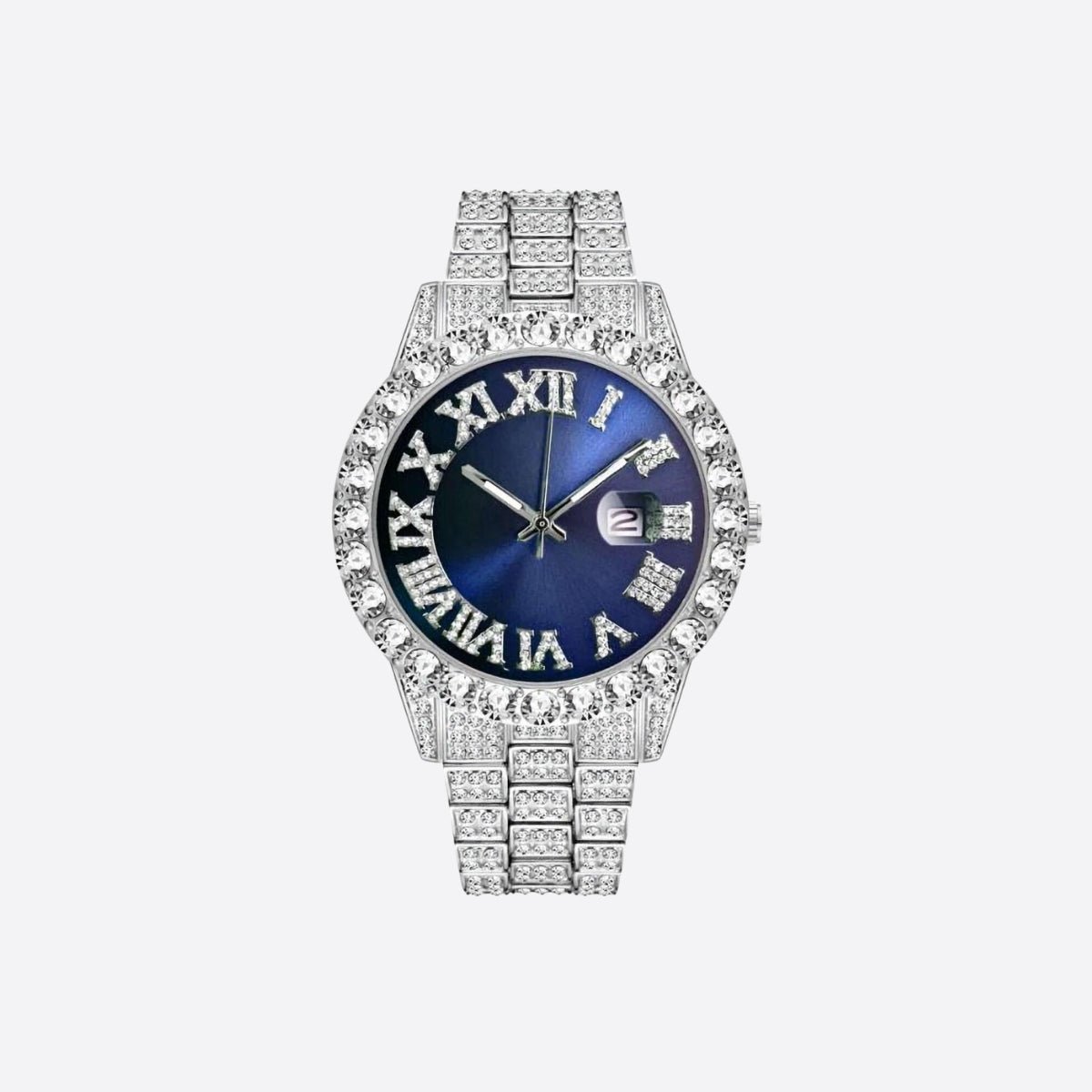 SAPPHIRE NUMERAL DIAL DIAMOND SIMULANT WATCH - SILVER - SANTMEZ®